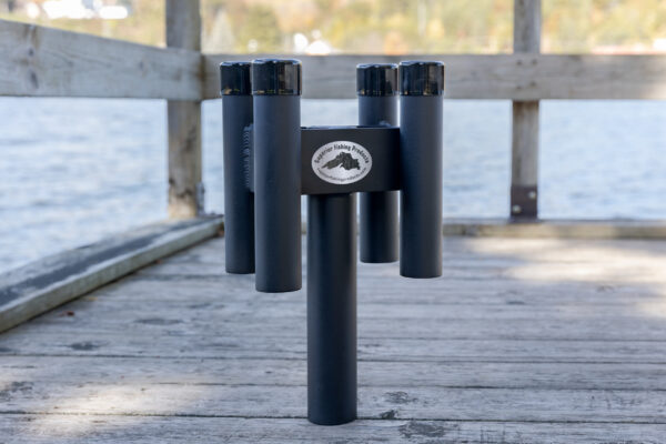Four-place fishing rod rack holder side view